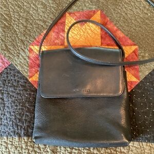 Nine West Black Leather Crossbody Bag with Flap-Over Closure